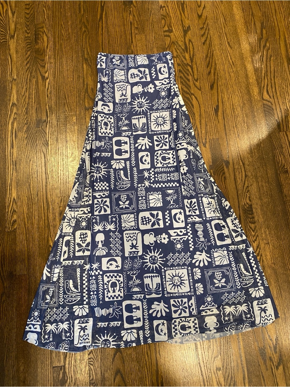 See You Monday women’s strapless patchwork midi dress size small mesh celestial